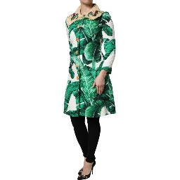 Multicolor Leaf Print Embellished Trenchcoat Jacket