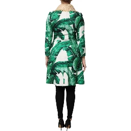 Multicolor Leaf Print Embellished Trenchcoat Jacket