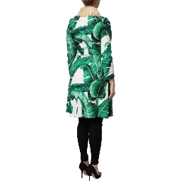 Multicolor Leaf Print Embellished Trenchcoat Jacket