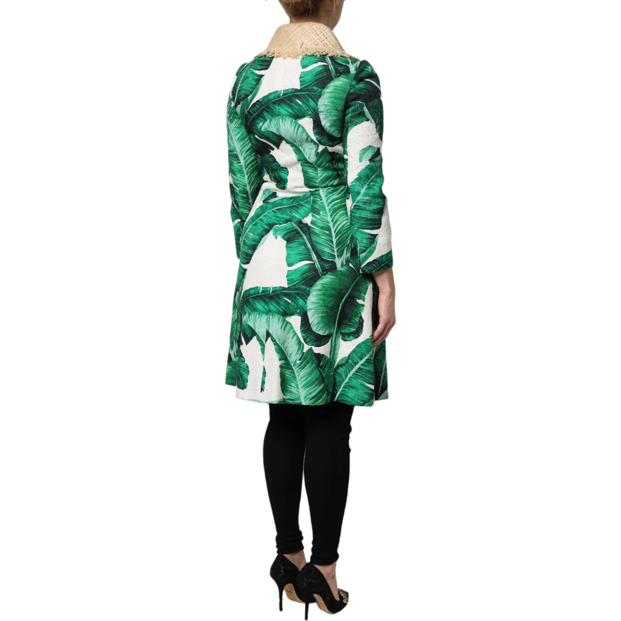 Multicolor Leaf Print Embellished Trenchcoat Jacket
