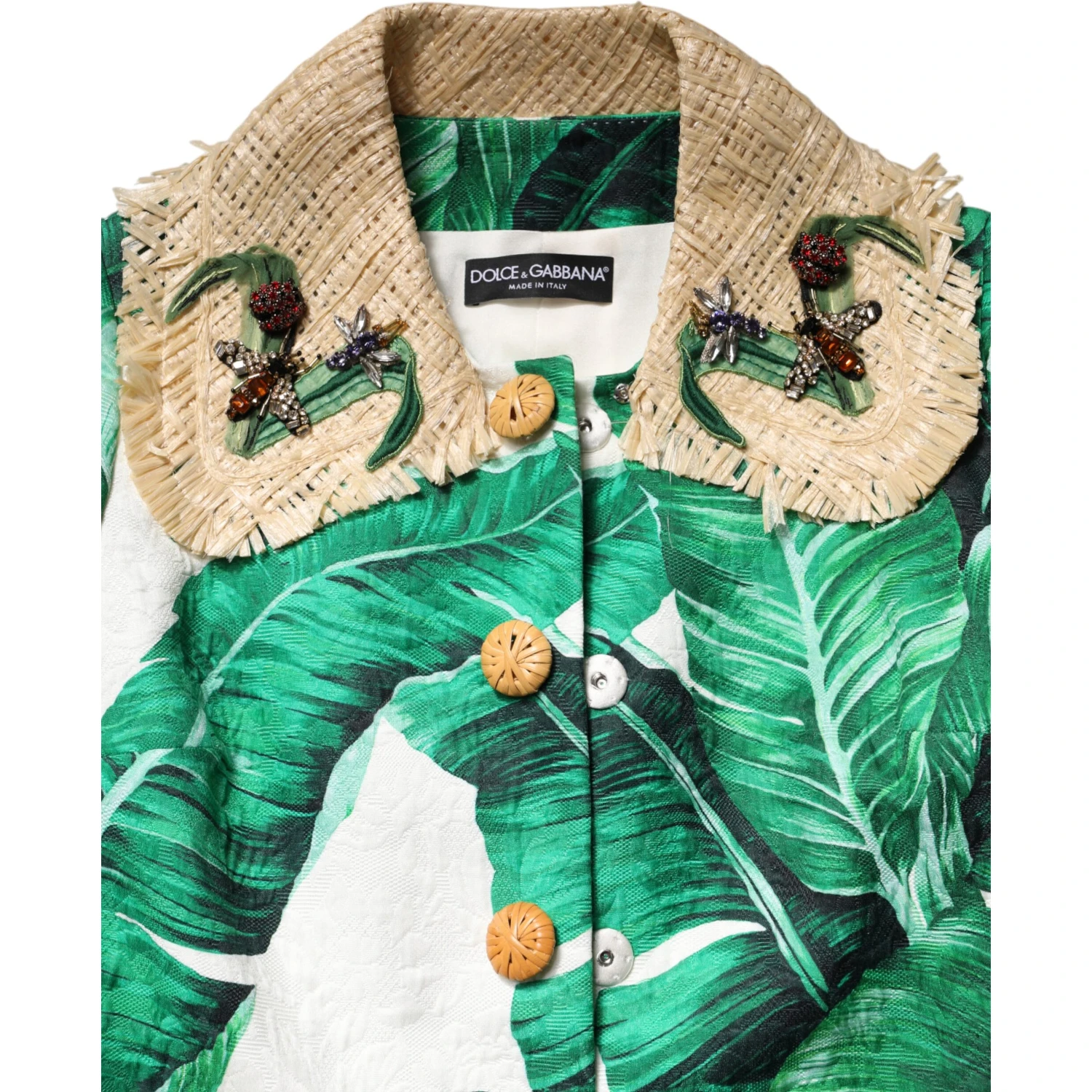 Multicolor Leaf Print Embellished Trenchcoat Jacket