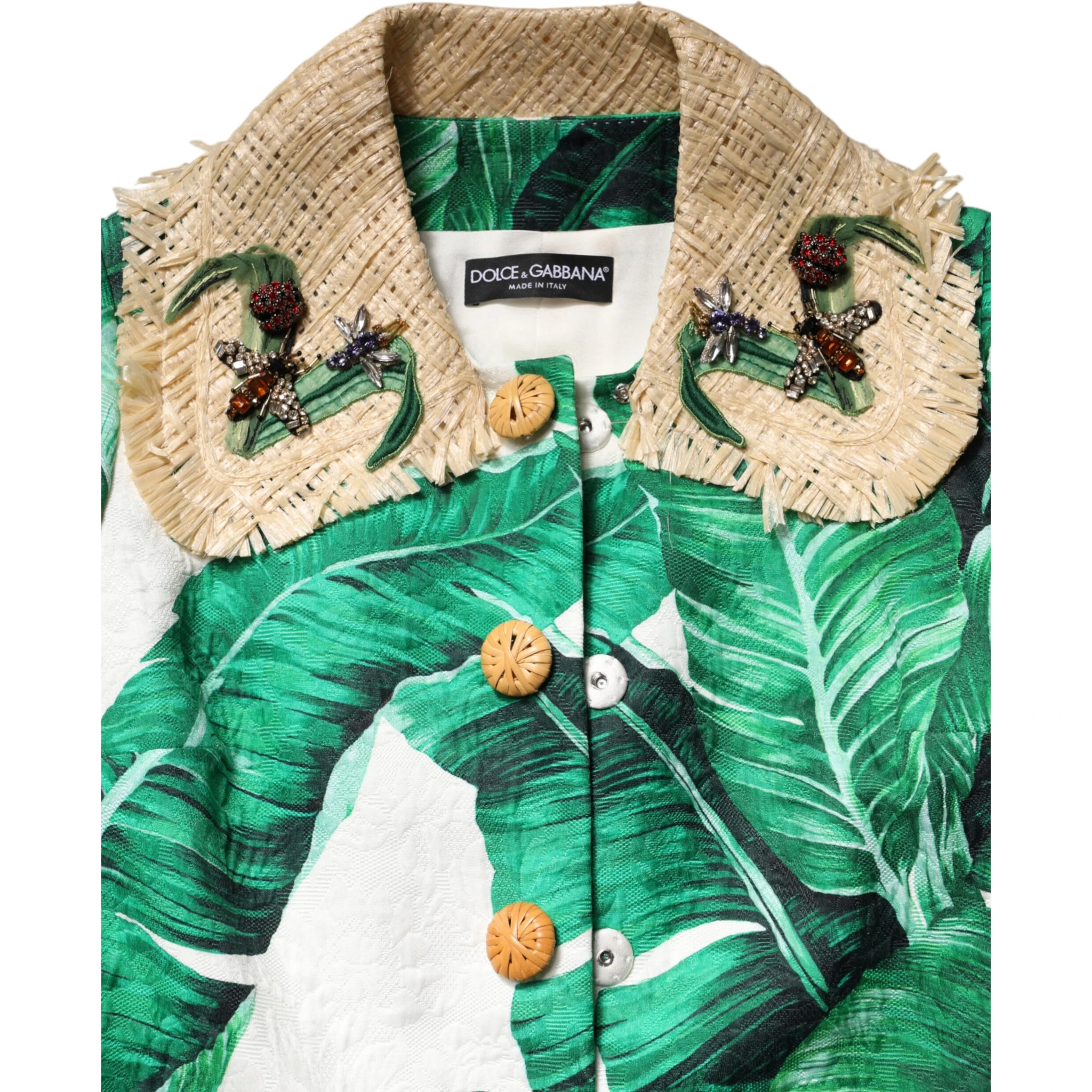 Multicolor Leaf Print Embellished Trenchcoat Jacket