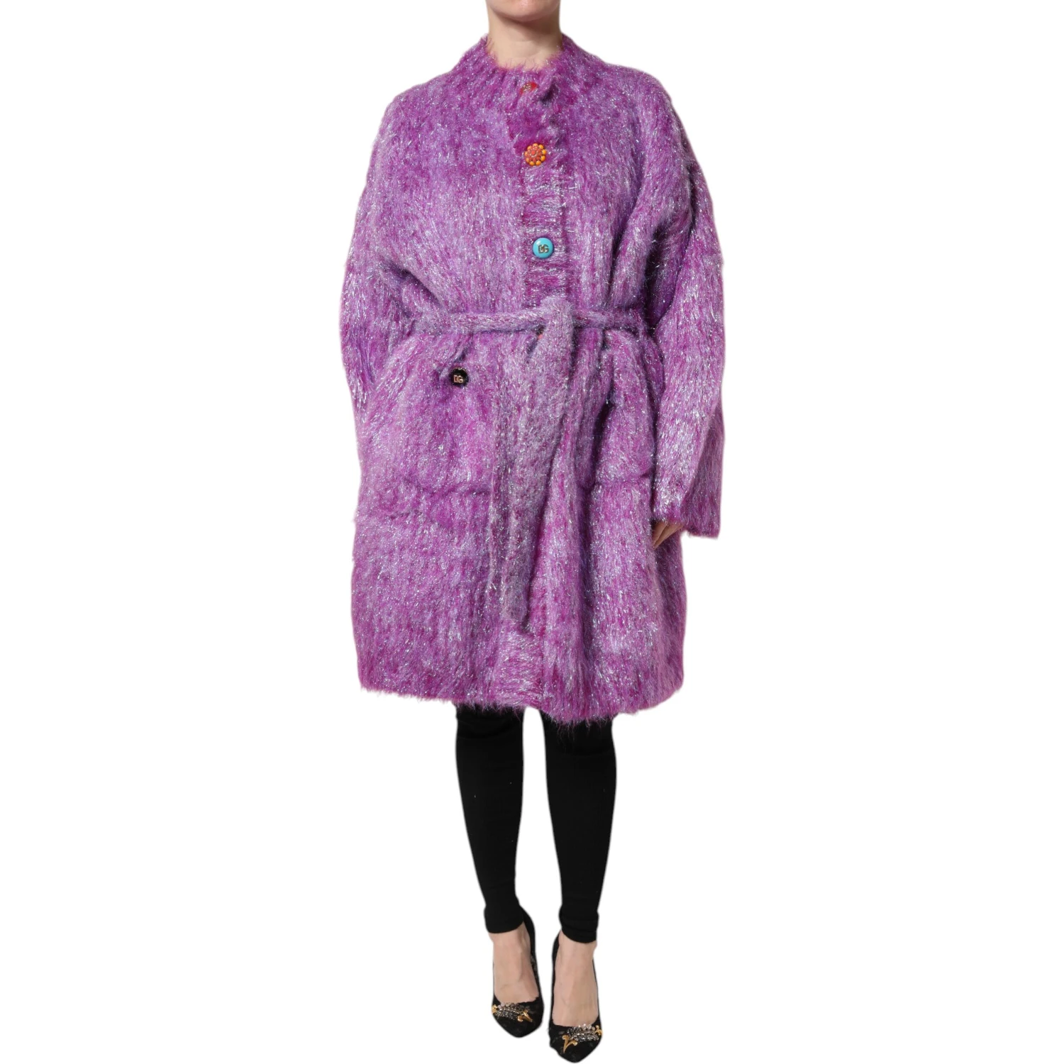 Purple Button Embellished Trench Coat Jacket
