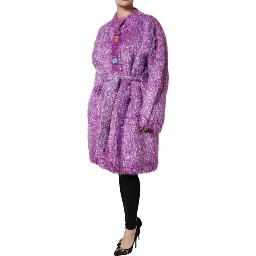 Purple Button Embellished Trench Coat Jacket