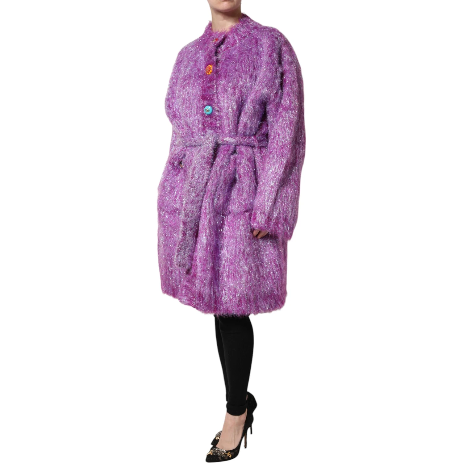 Purple Button Embellished Trench Coat Jacket