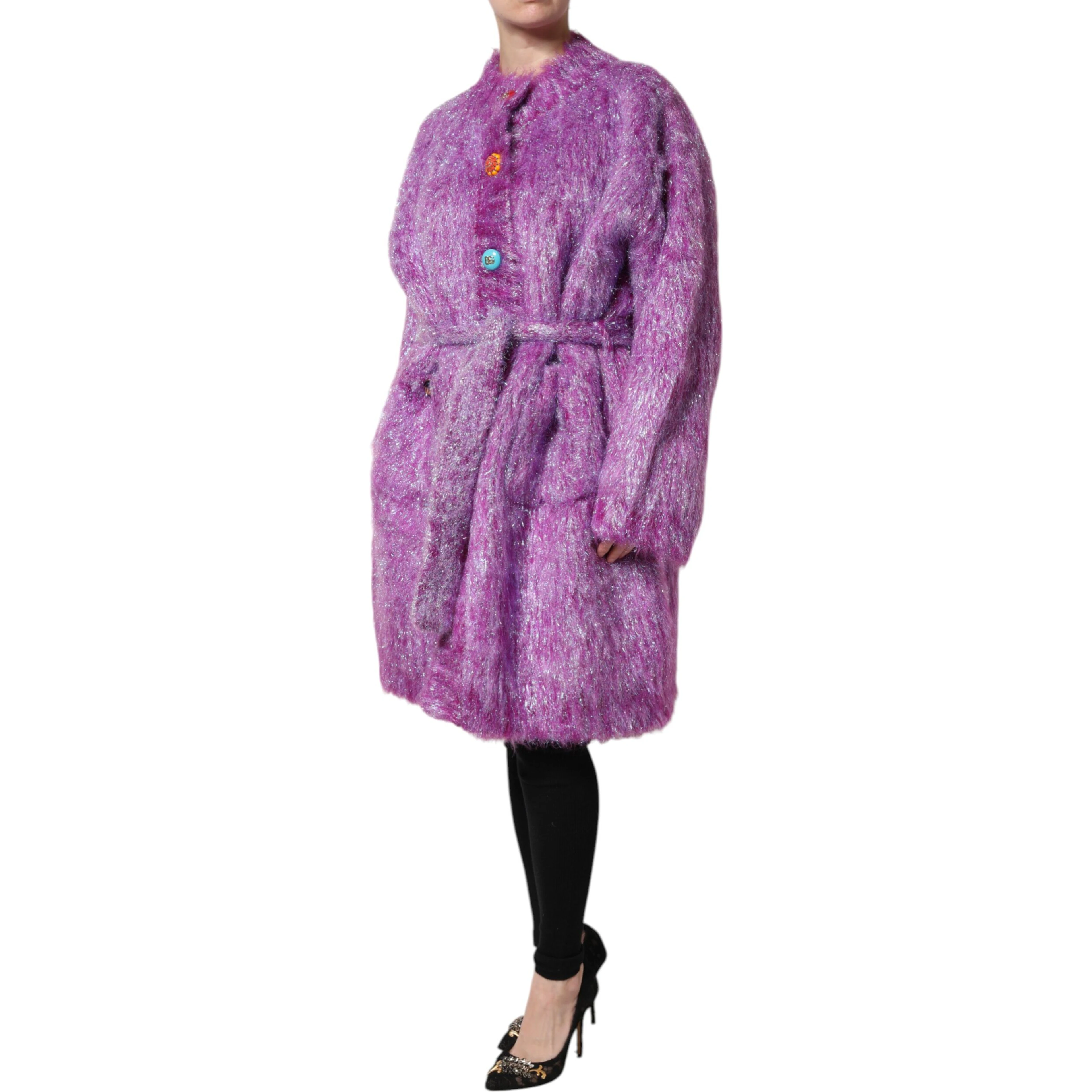 Purple Button Embellished Trench Coat Jacket