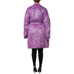 Purple Button Embellished Trench Coat Jacket