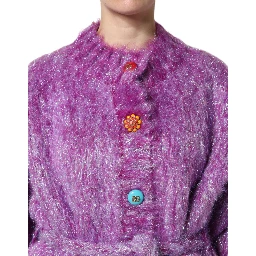 Purple Button Embellished Trench Coat Jacket