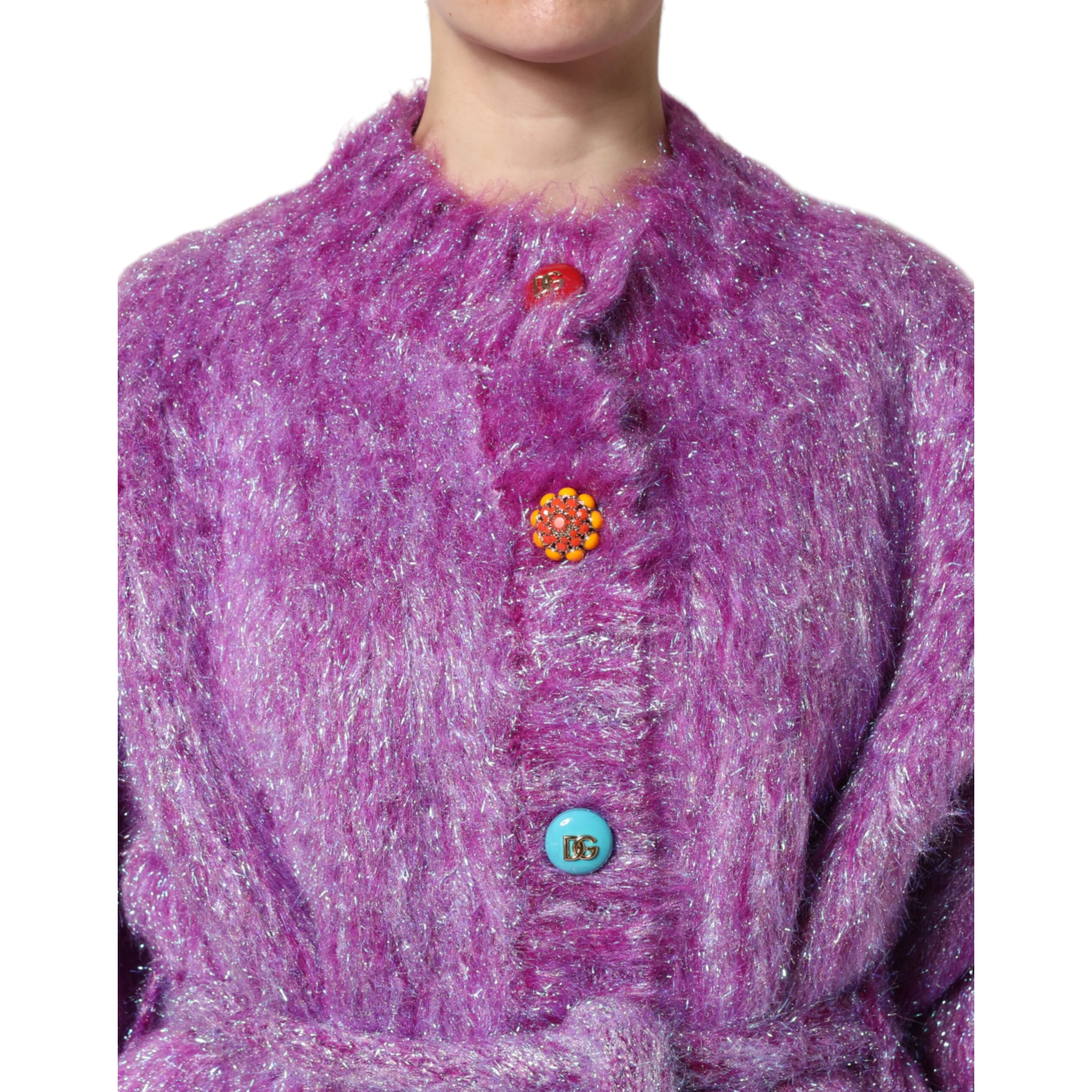 Purple Button Embellished Trench Coat Jacket