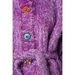 Purple Button Embellished Trench Coat Jacket
