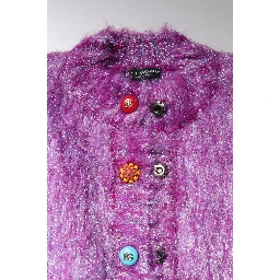 Purple Button Embellished Trench Coat Jacket