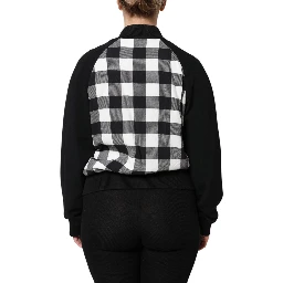 Black White Check Floral Button Down Jacket