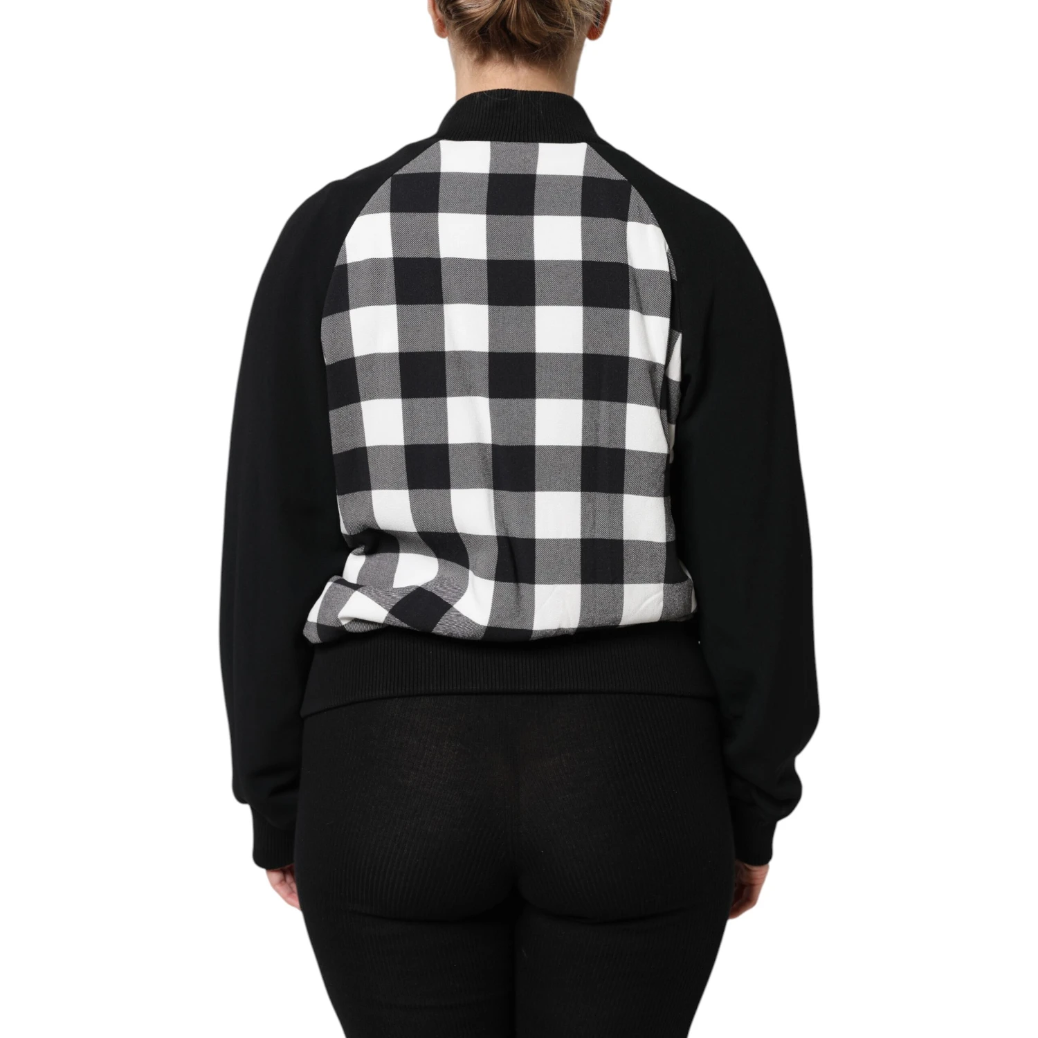 Black White Check Floral Button Down Jacket
