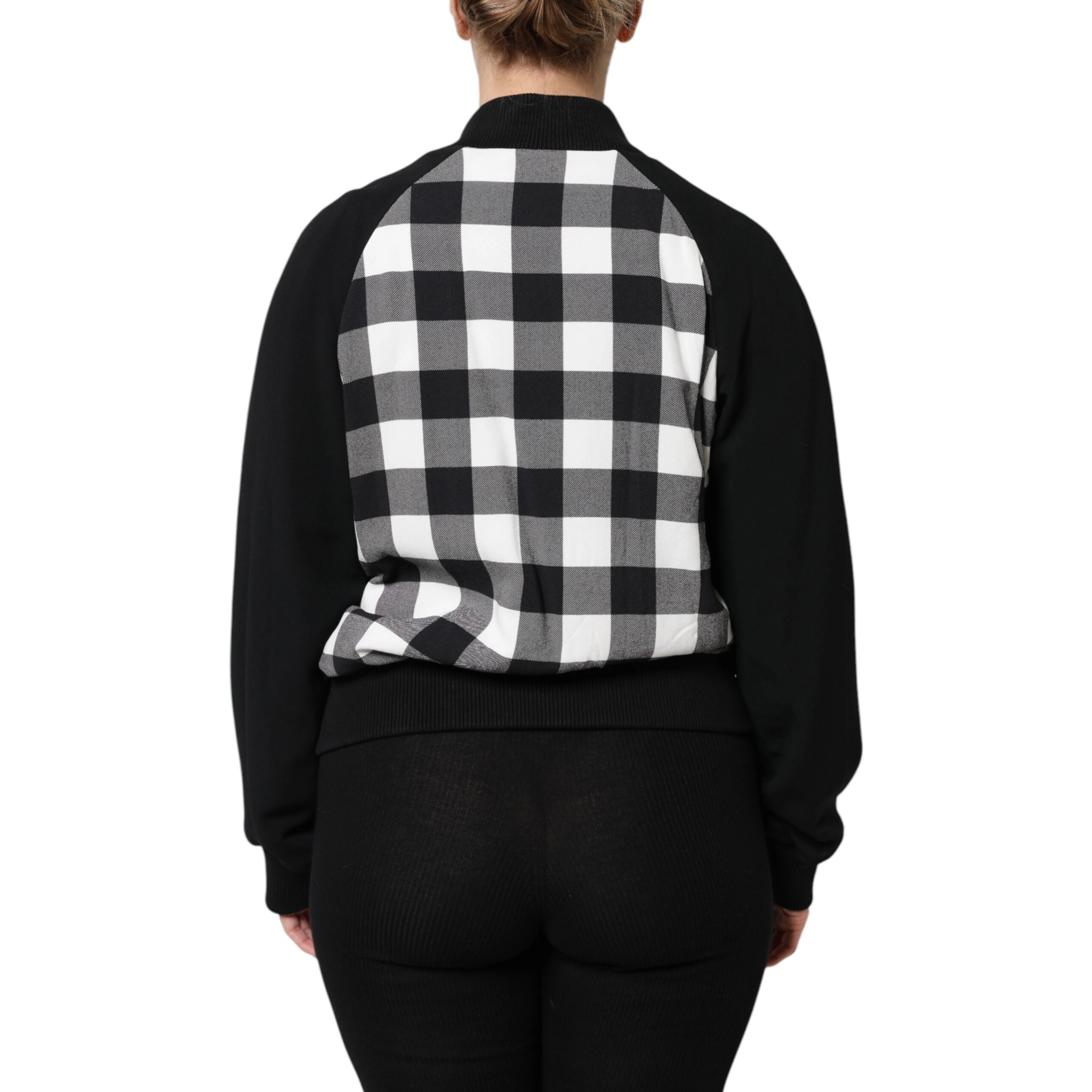 Black White Check Floral Button Down Jacket