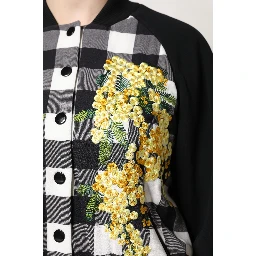 Black White Check Floral Button Down Jacket