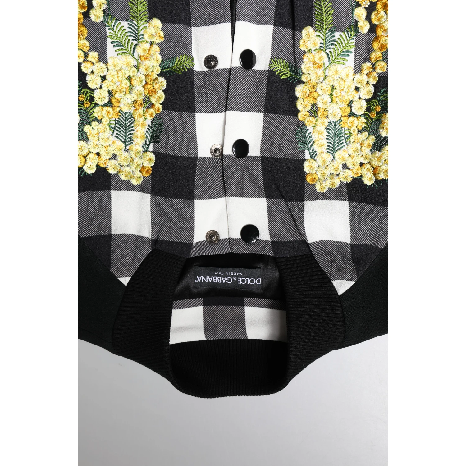 Black White Check Floral Button Down Jacket