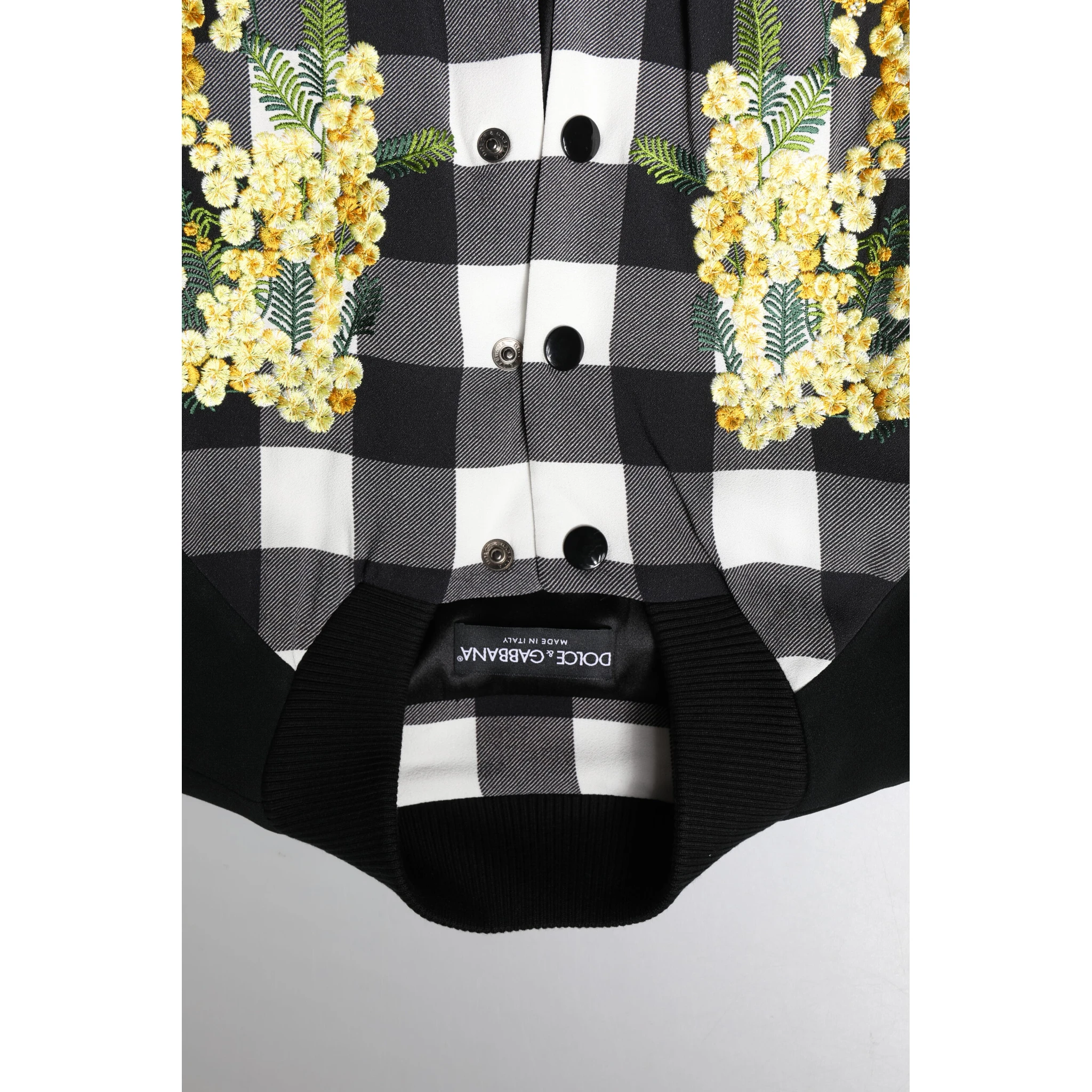 Black White Check Floral Button Down Jacket