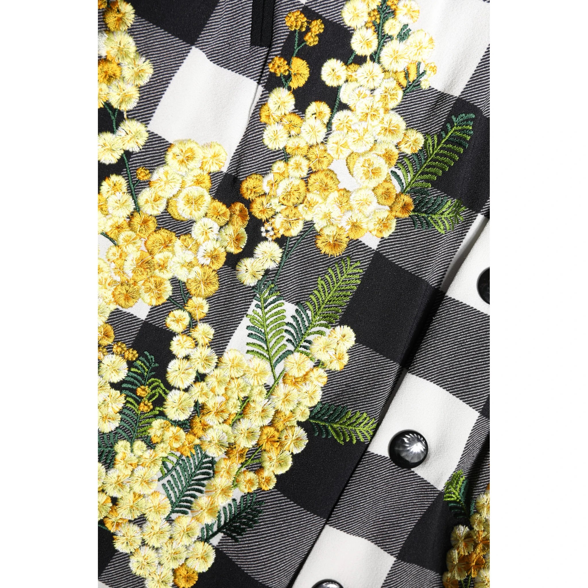 Black White Check Floral Button Down Jacket