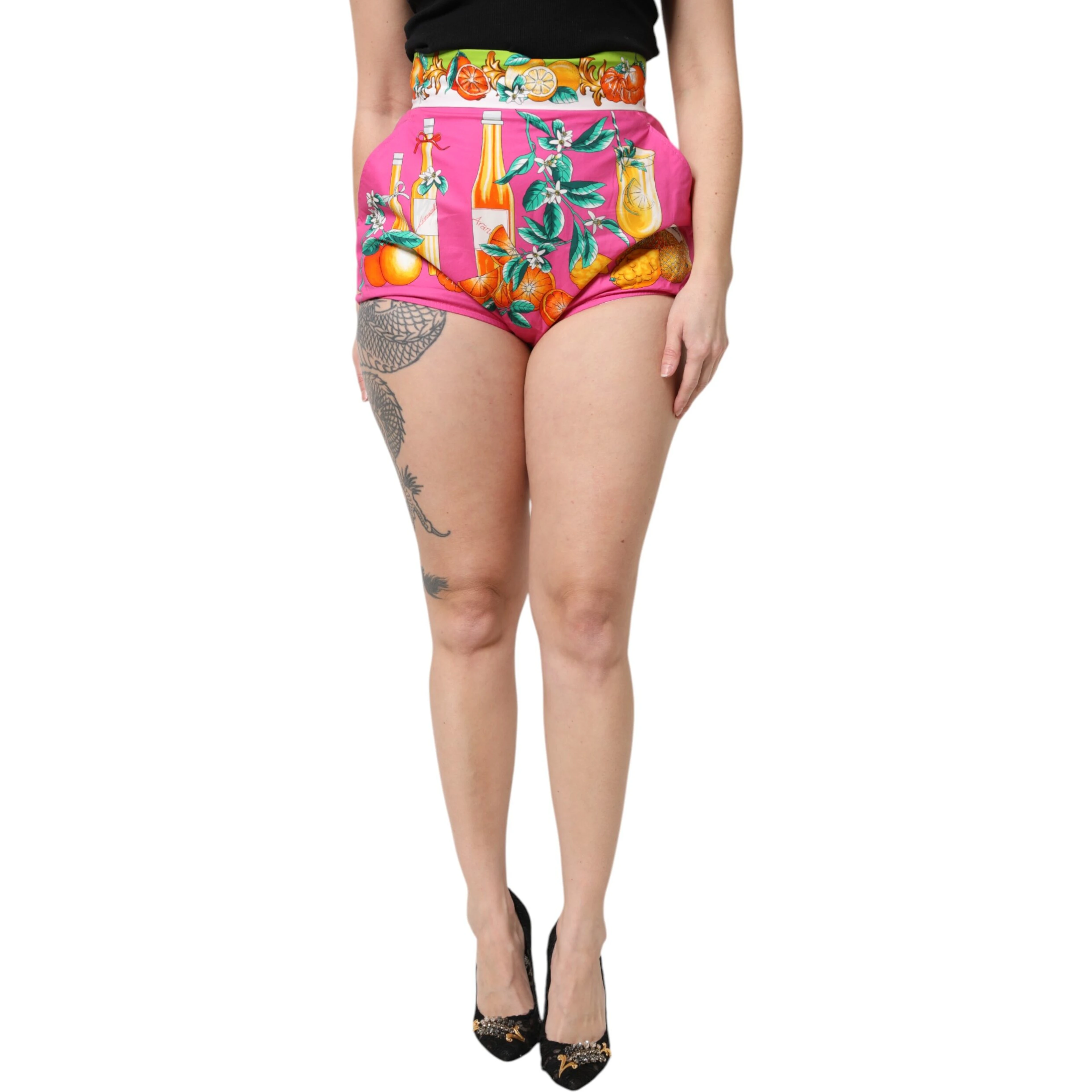 Pink Printed High Waist Hot Pants Shorts