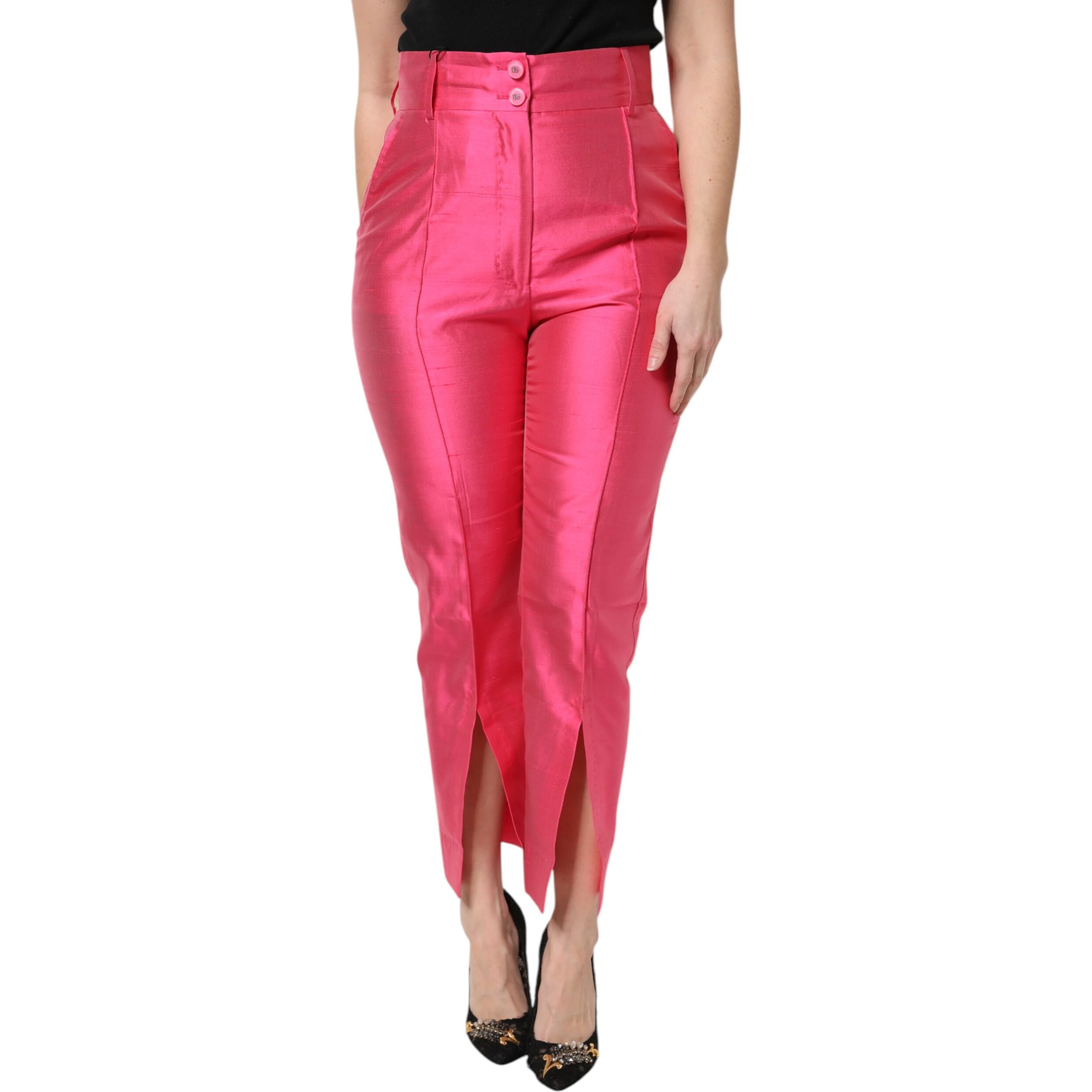 Pink Silk High Waist Tapered Pants