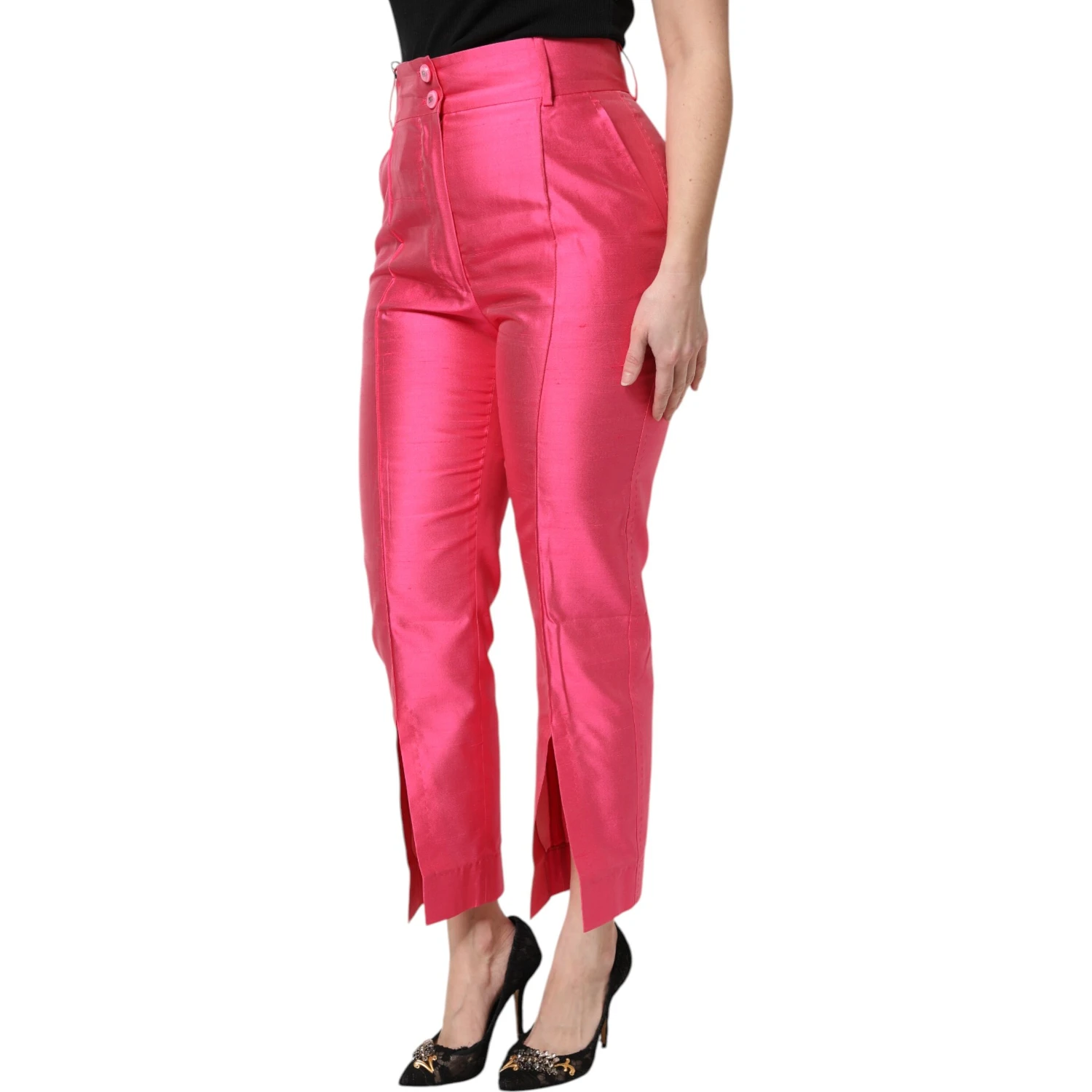 Pink Silk High Waist Tapered Pants