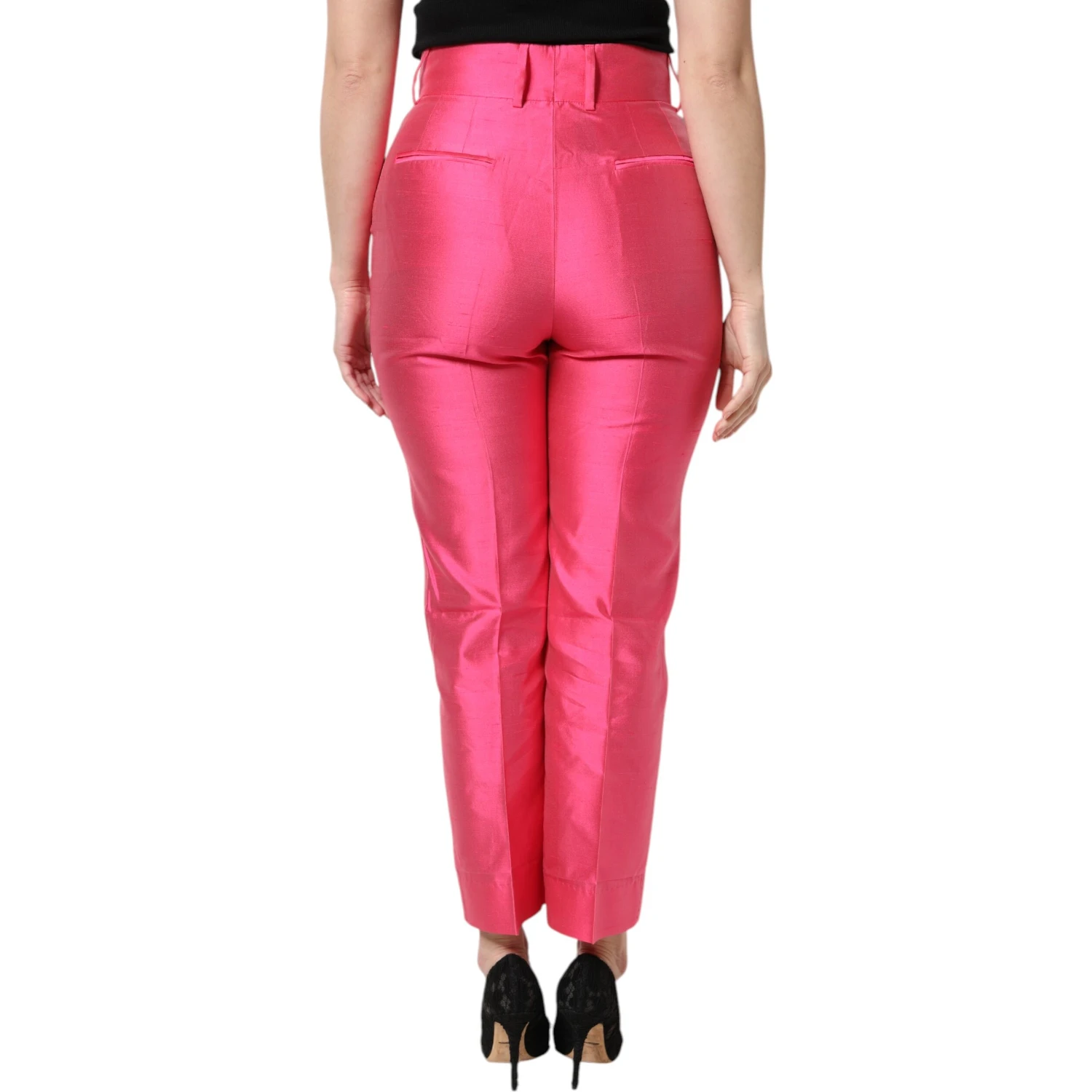 Pink Silk High Waist Tapered Pants