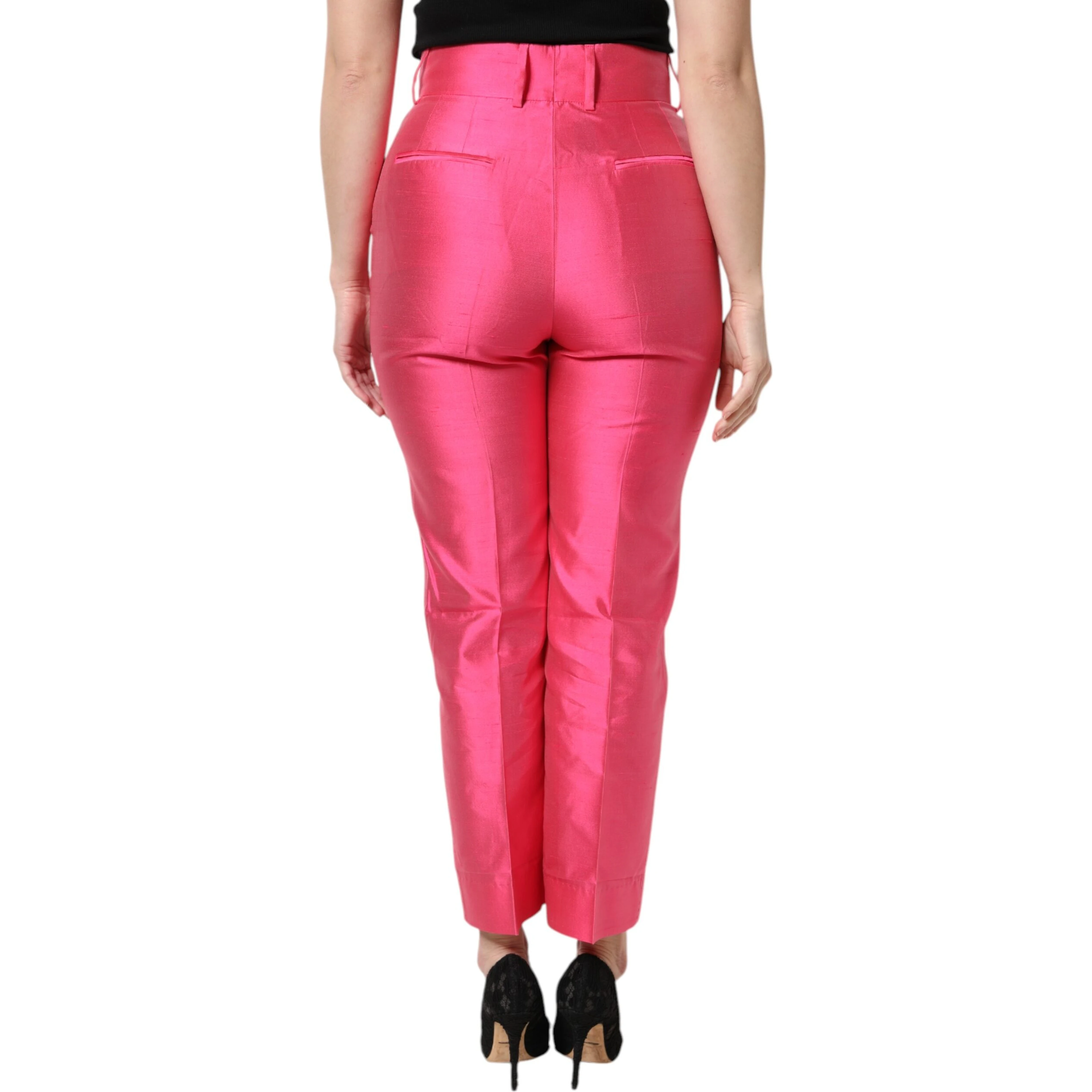 Pink Silk High Waist Tapered Pants