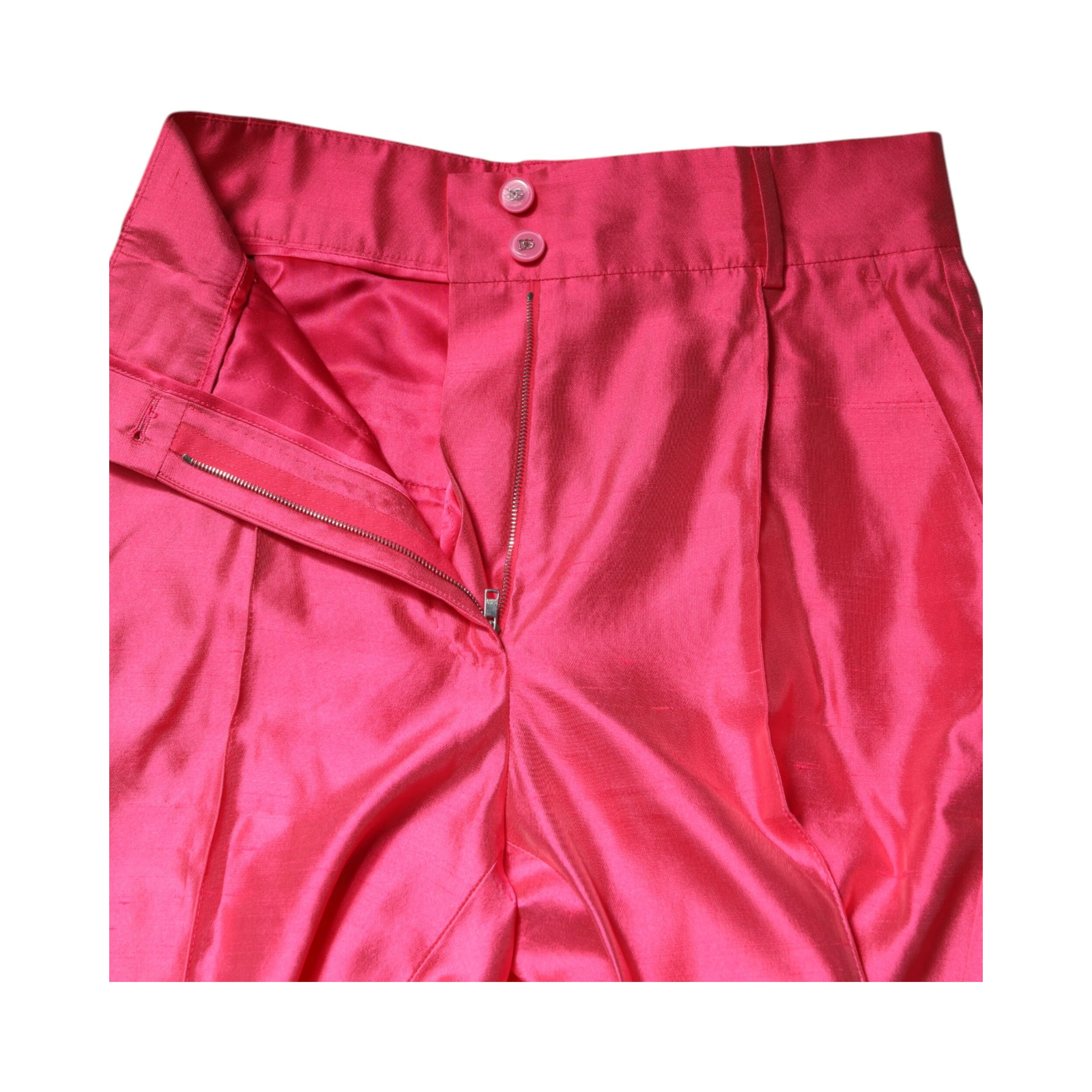 Pink Silk High Waist Tapered Pants