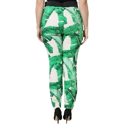 White Green Leaf High Waist Pants