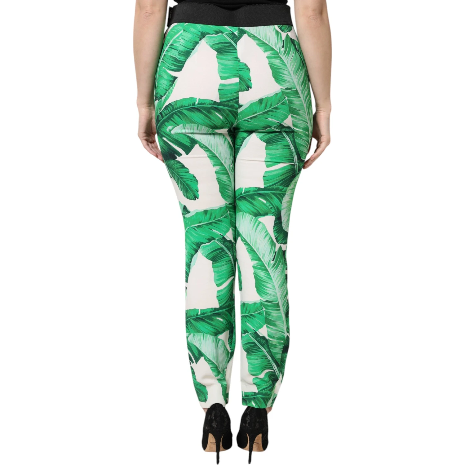 White Green Leaf High Waist Pants