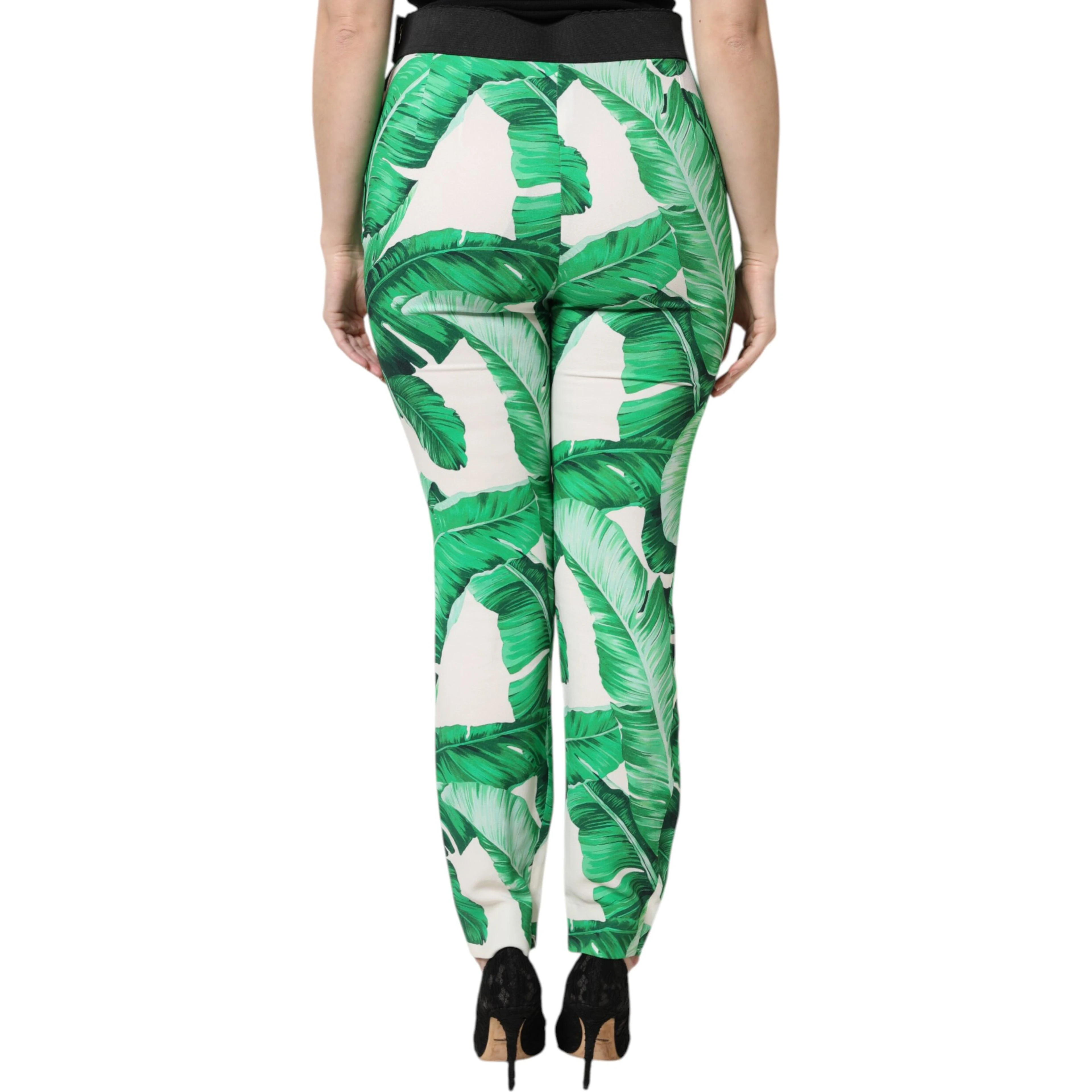 White Green Leaf High Waist Pants