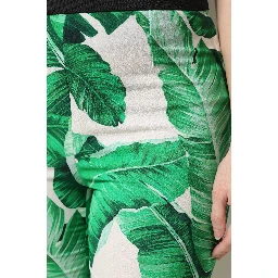 White Green Leaf High Waist Pants