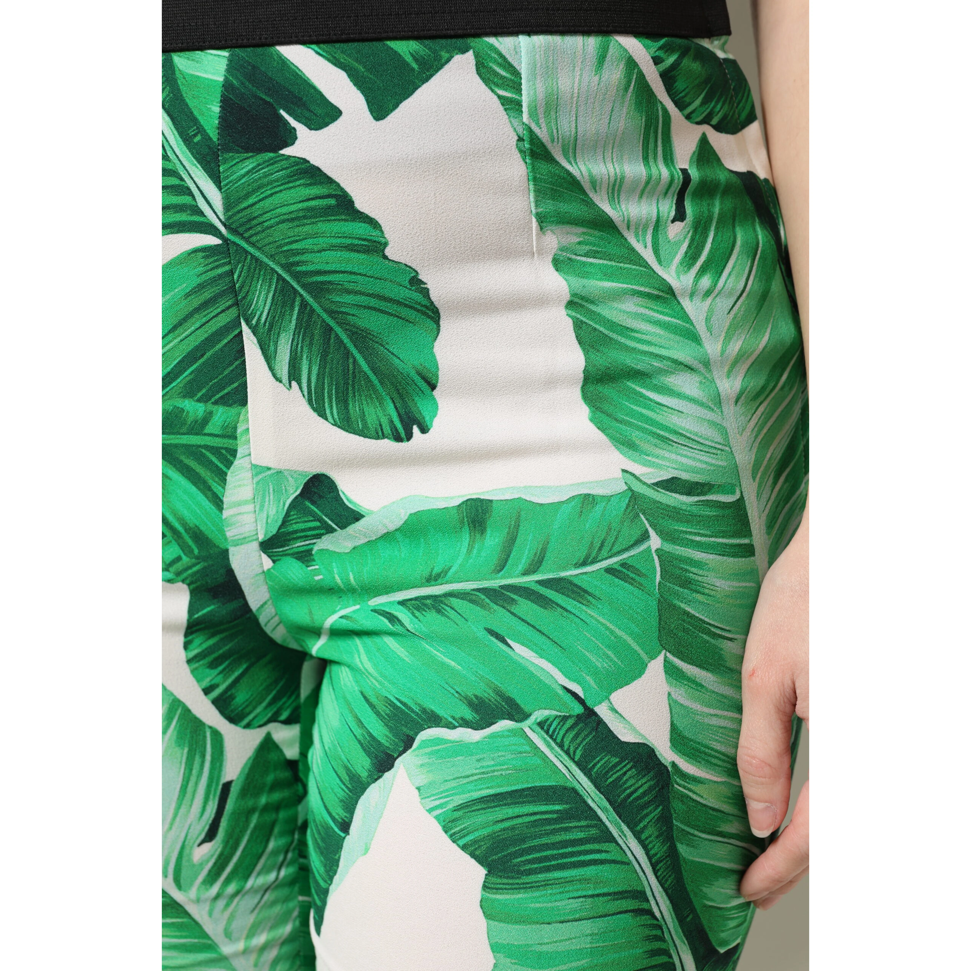 White Green Leaf High Waist Pants