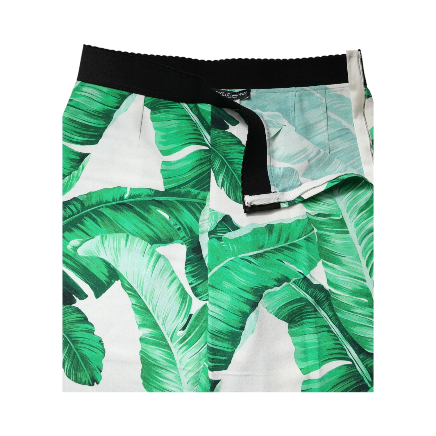 White Green Leaf High Waist Pants