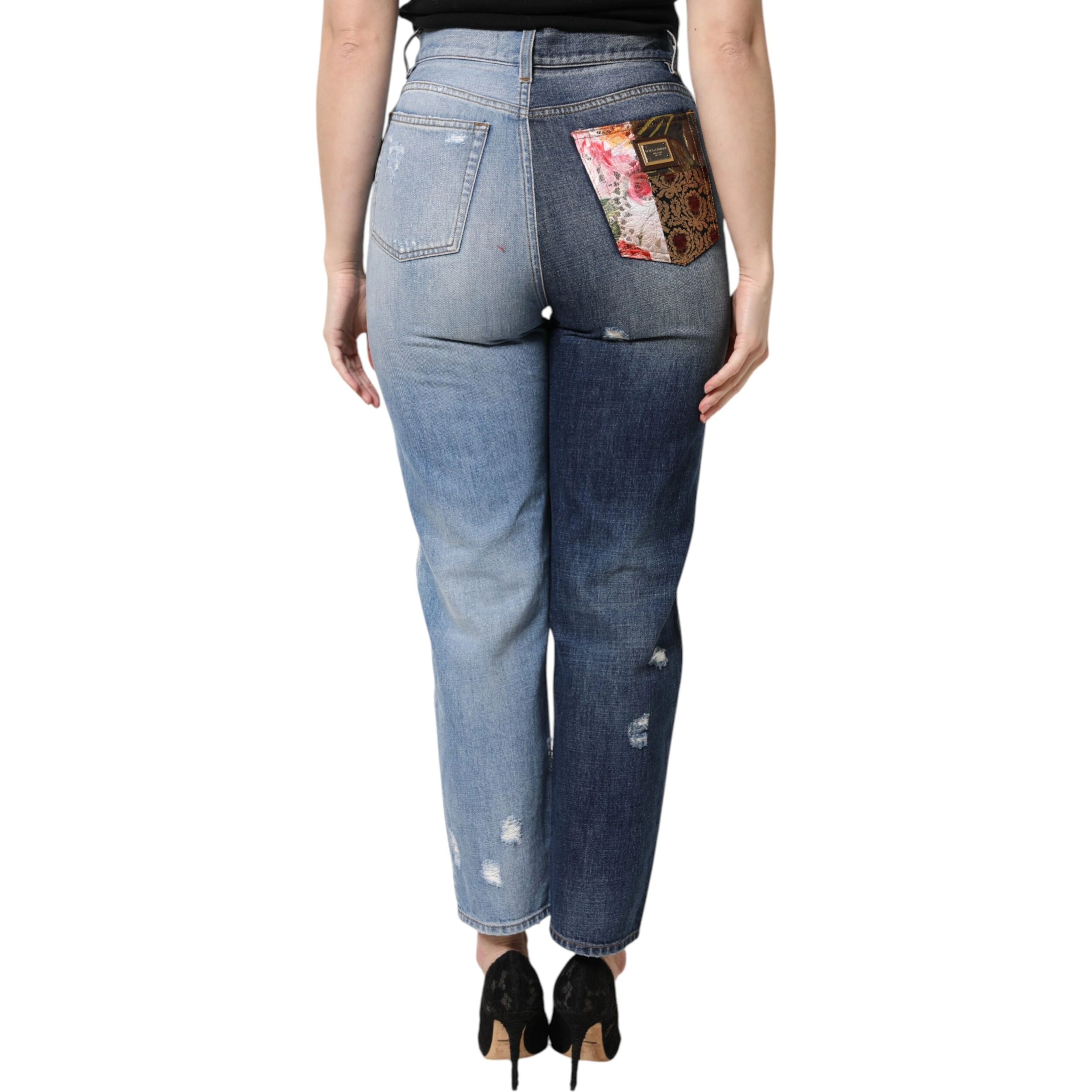 Multicolor Patchwork High Waist Denim Jeans