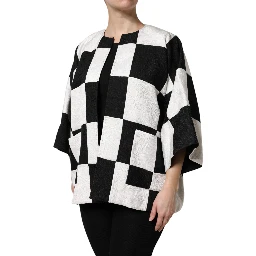 White Black Patchwork Jacquard Blazer Jacket