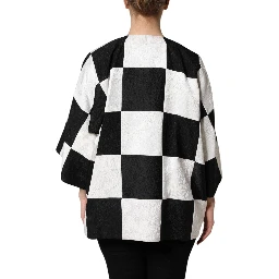 White Black Patchwork Jacquard Blazer Jacket