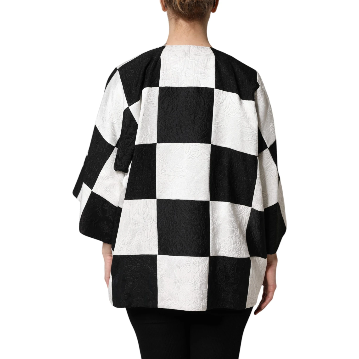 White Black Patchwork Jacquard Blazer Jacket