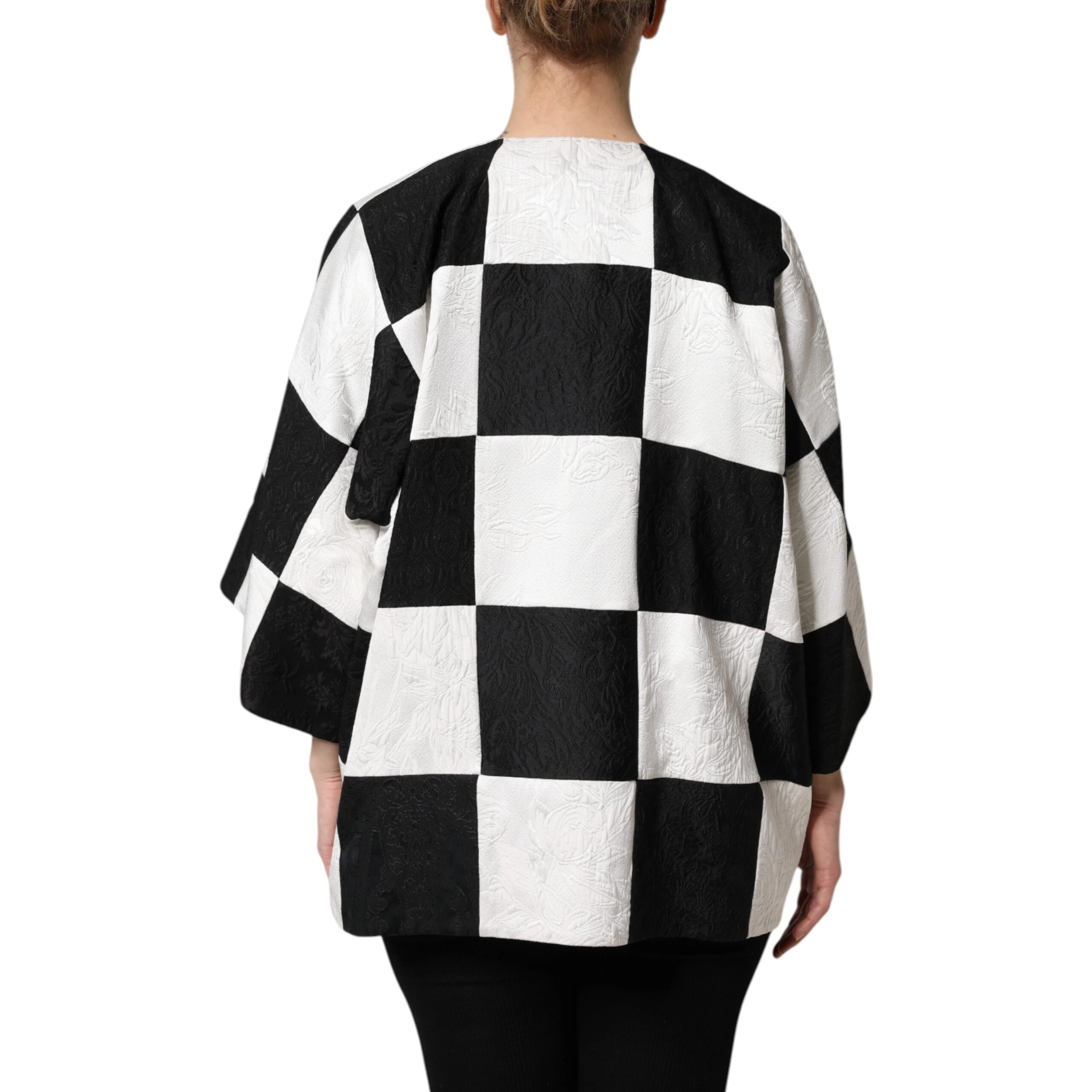 White Black Patchwork Jacquard Blazer Jacket