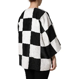White Black Patchwork Jacquard Blazer Jacket
