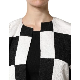 White Black Patchwork Jacquard Blazer Jacket