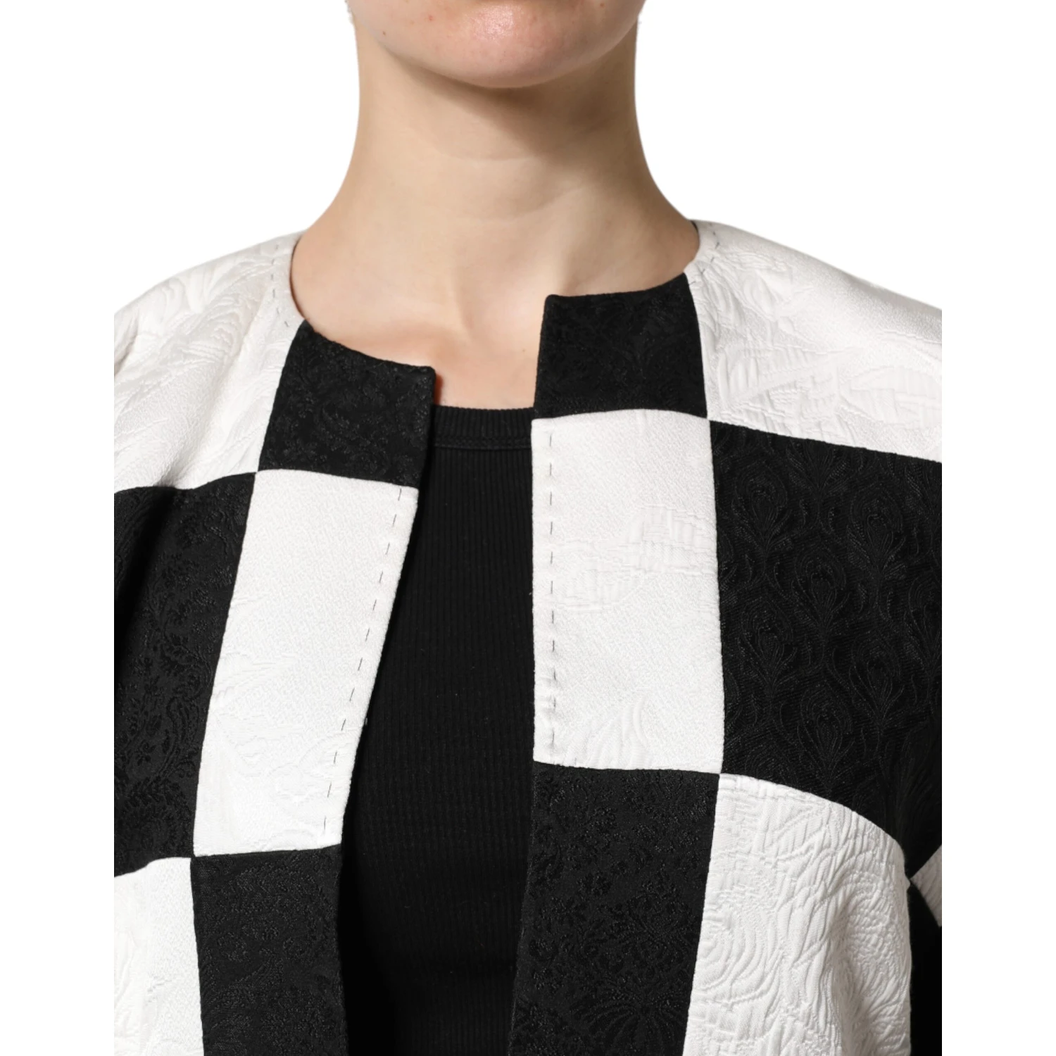 White Black Patchwork Jacquard Blazer Jacket