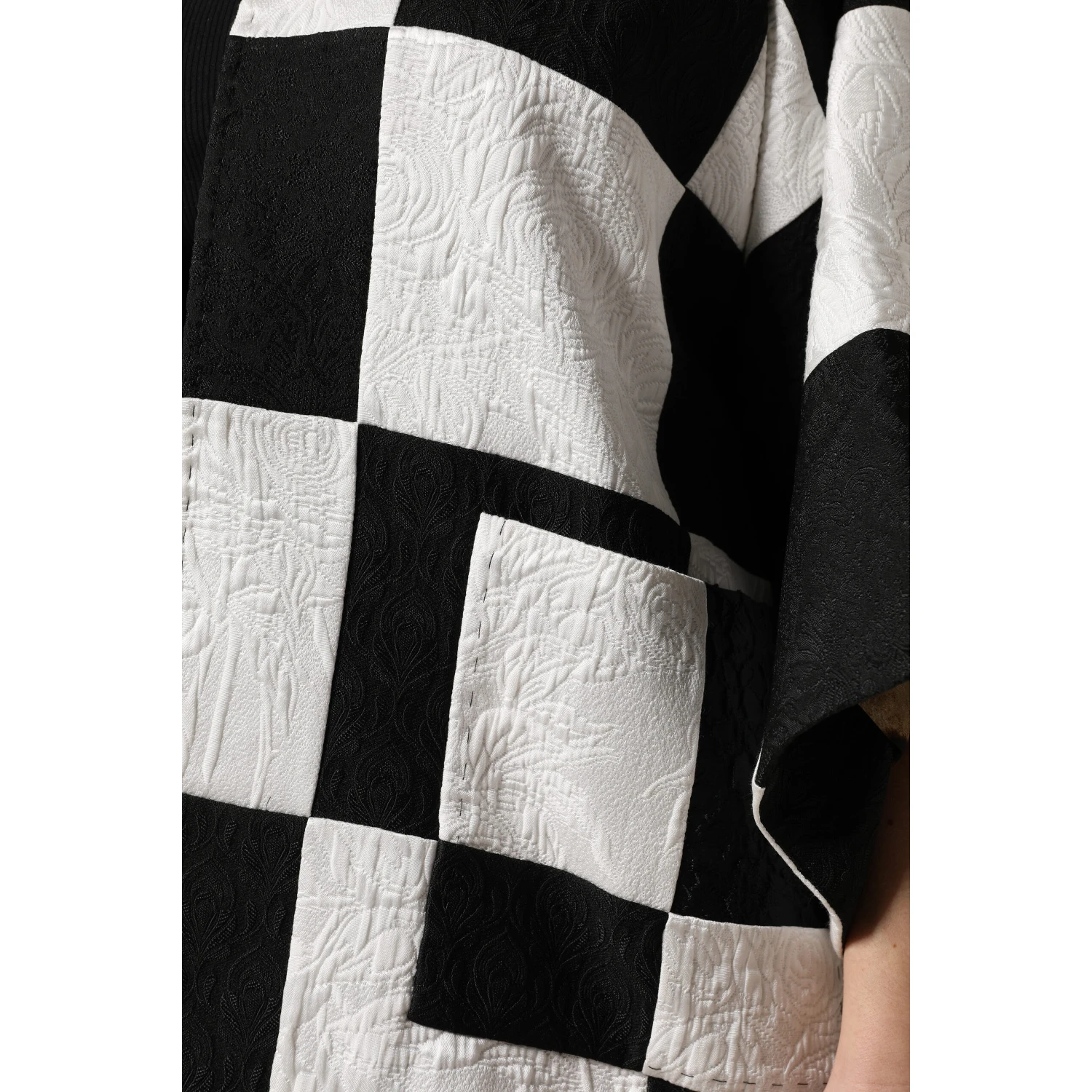White Black Patchwork Jacquard Blazer Jacket