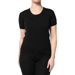 Black Cotton Round Neck Short Sleeve T-shirt