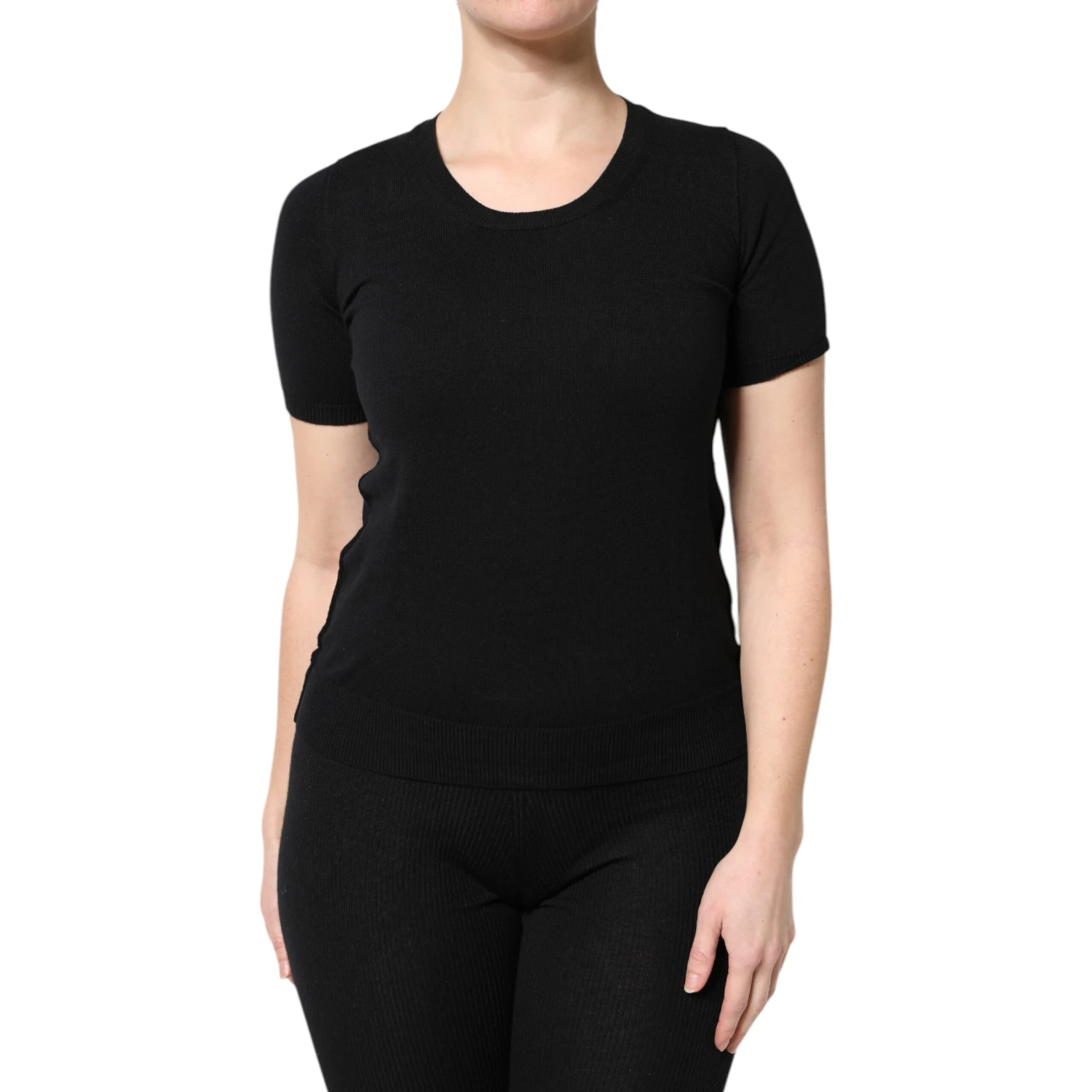 Black Cotton Round Neck Short Sleeve T-shirt