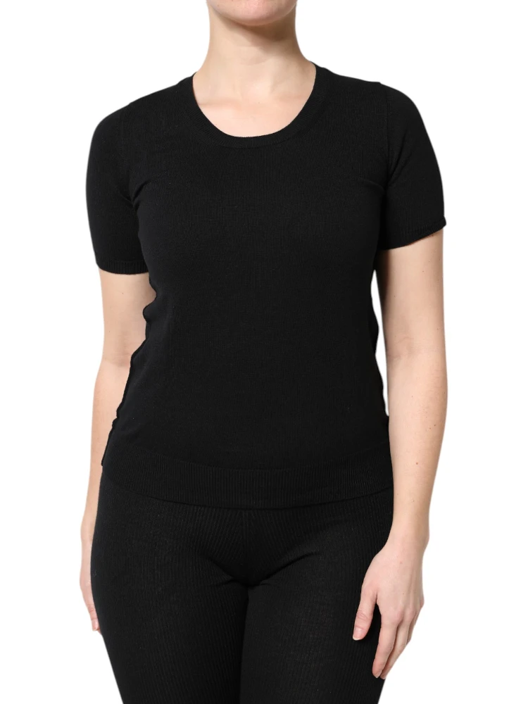 Black Cotton Round Neck Short Sleeve T-shirt alternative