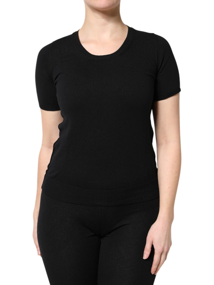 Black Cotton Round Neck Short Sleeve T-shirt