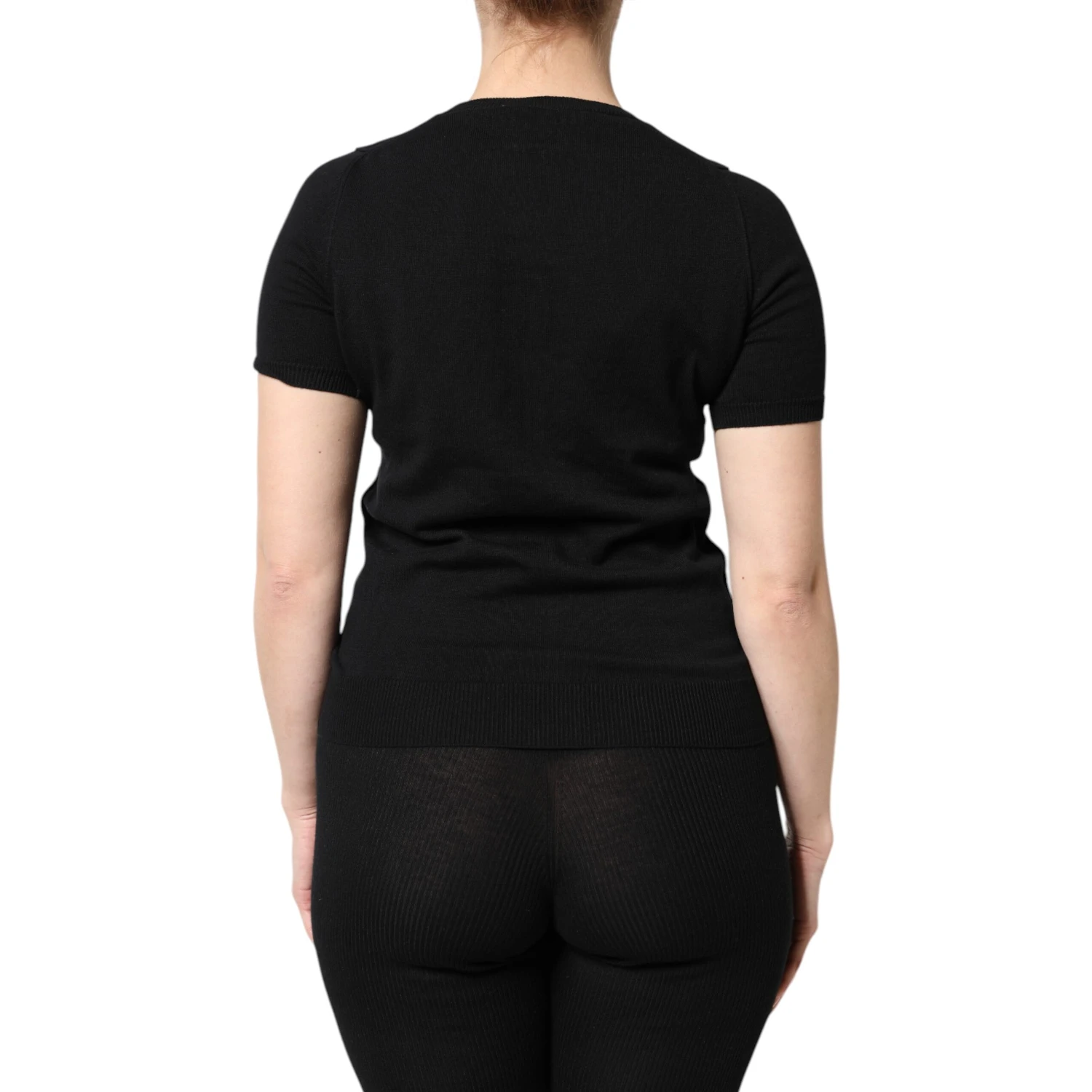 Black Cotton Round Neck Short Sleeve T-shirt