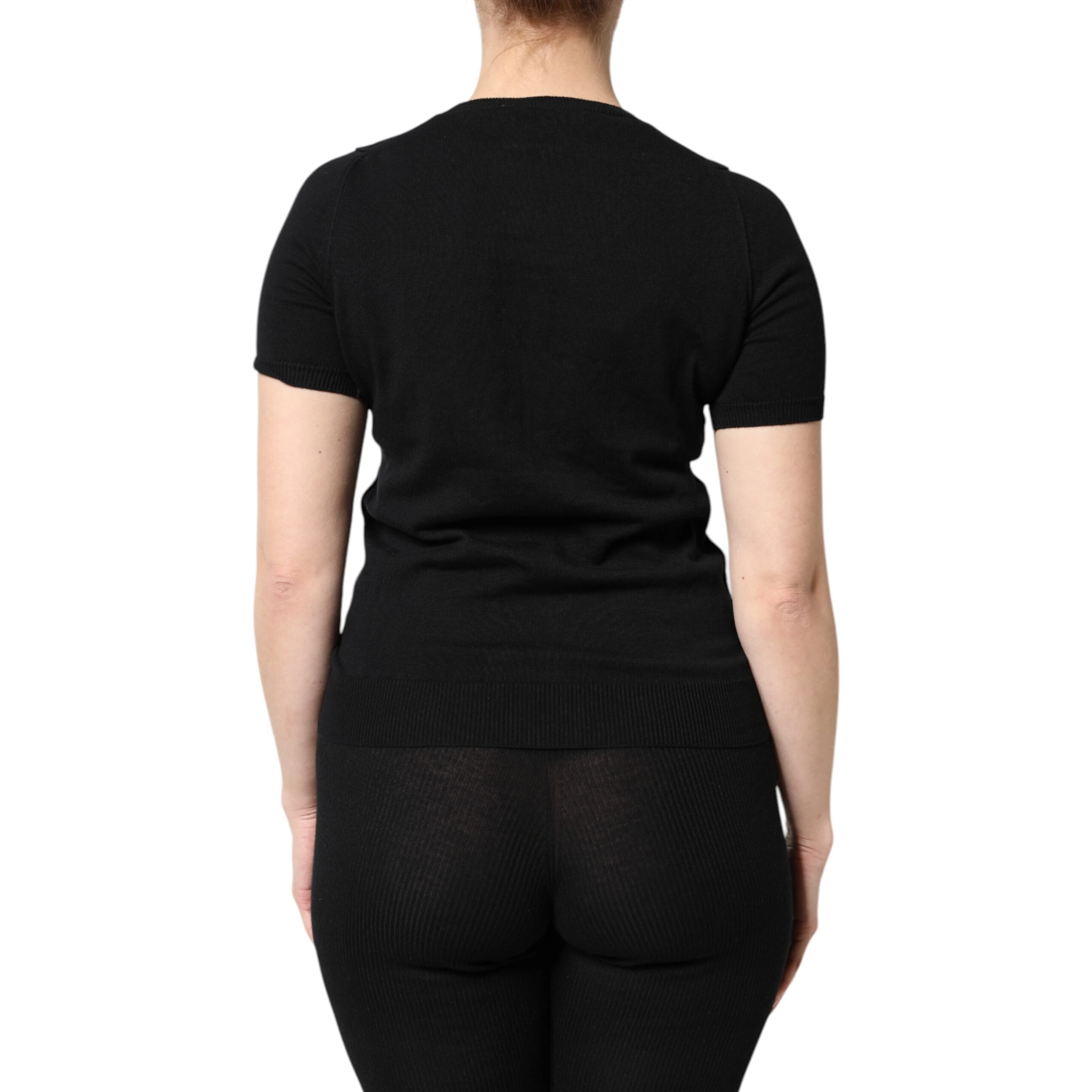 Black Cotton Round Neck Short Sleeve T-shirt