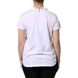 White Chain Pearl Cotton Round Neck T-shirt